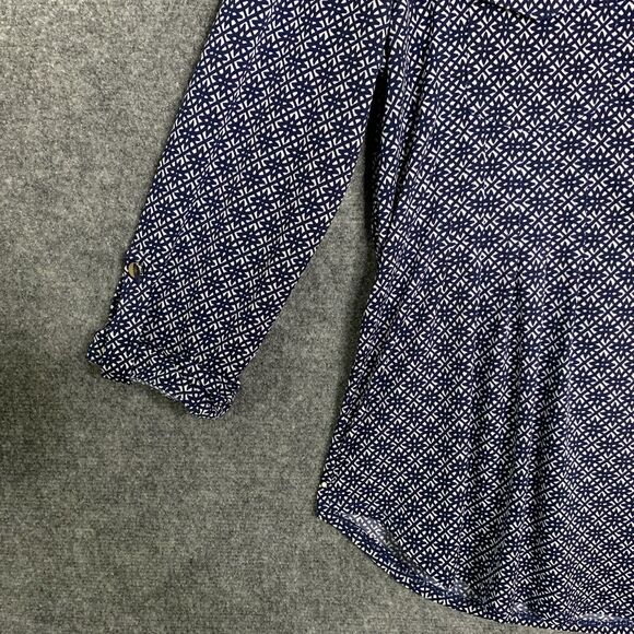 db established 1962 Women M 1/2 Button Blouse Pullover Tab Roll Sleeve Peplum - Picture 4 of 13